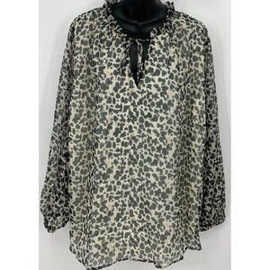 Ava & Viv Top Plus 3X Black White Abstract Elastic Sleeve Tie Front Women New